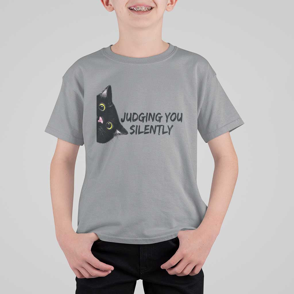 Judging You Silently Black Cat T Shirt For Kid Funny Sarcastic Kitten Pet Lovers - Wonder Print Shop