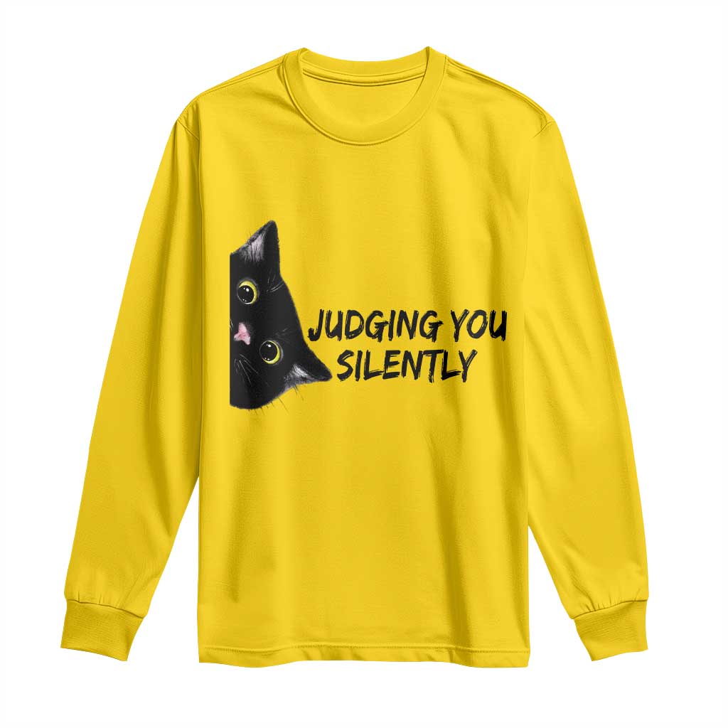 Judging You Silently Black Cat Long Sleeve Shirt Funny Sarcastic Kitten Pet Lovers - Wonder Print Shop