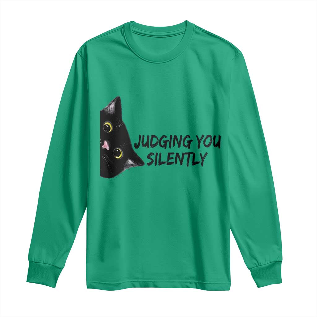 Judging You Silently Black Cat Long Sleeve Shirt Funny Sarcastic Kitten Pet Lovers - Wonder Print Shop