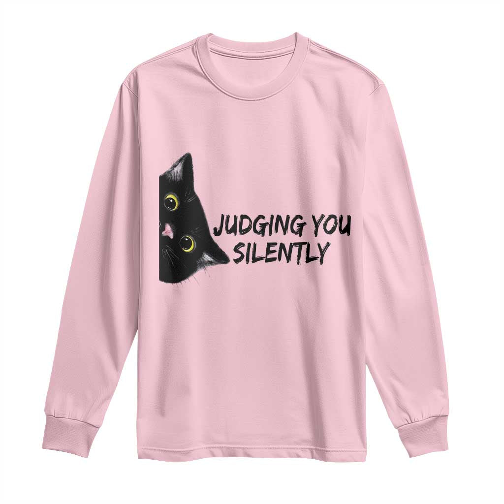 Judging You Silently Black Cat Long Sleeve Shirt Funny Sarcastic Kitten Pet Lovers - Wonder Print Shop