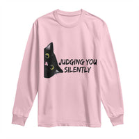 Judging You Silently Black Cat Long Sleeve Shirt Funny Sarcastic Kitten Pet Lovers - Wonder Print Shop