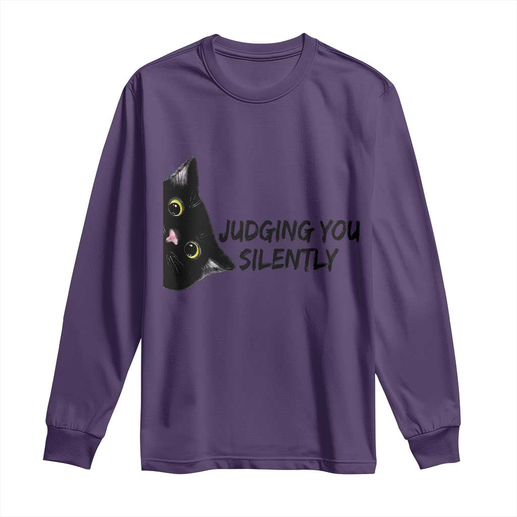 Judging You Silently Black Cat Long Sleeve Shirt Funny Sarcastic Kitten Pet Lovers - Wonder Print Shop