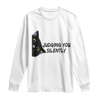 Judging You Silently Black Cat Long Sleeve Shirt Funny Sarcastic Kitten Pet Lovers - Wonder Print Shop