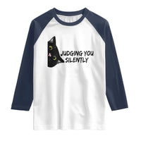 Judging You Silently Black Cat Raglan Shirt Funny Sarcastic Kitten Pet Lovers - Wonder Print Shop