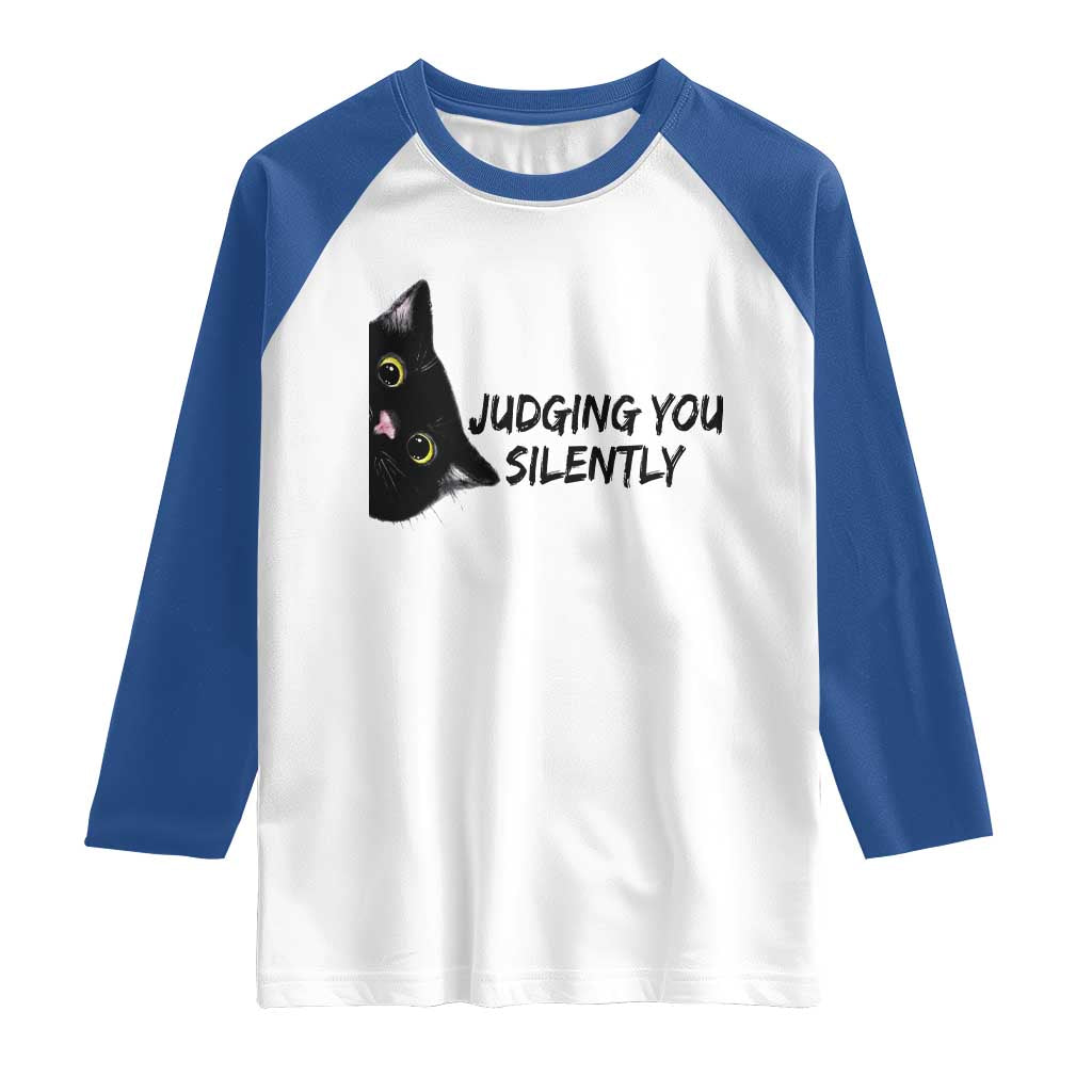 Judging You Silently Black Cat Raglan Shirt Funny Sarcastic Kitten Pet Lovers - Wonder Print Shop