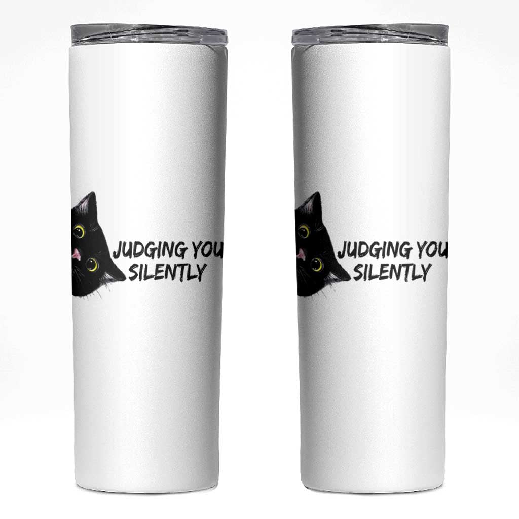 Judging You Silently Black Cat Skinny Tumbler Funny Sarcastic Kitten Pet Lovers