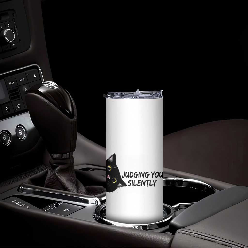 Judging You Silently Black Cat Skinny Tumbler Funny Sarcastic Kitten Pet Lovers
