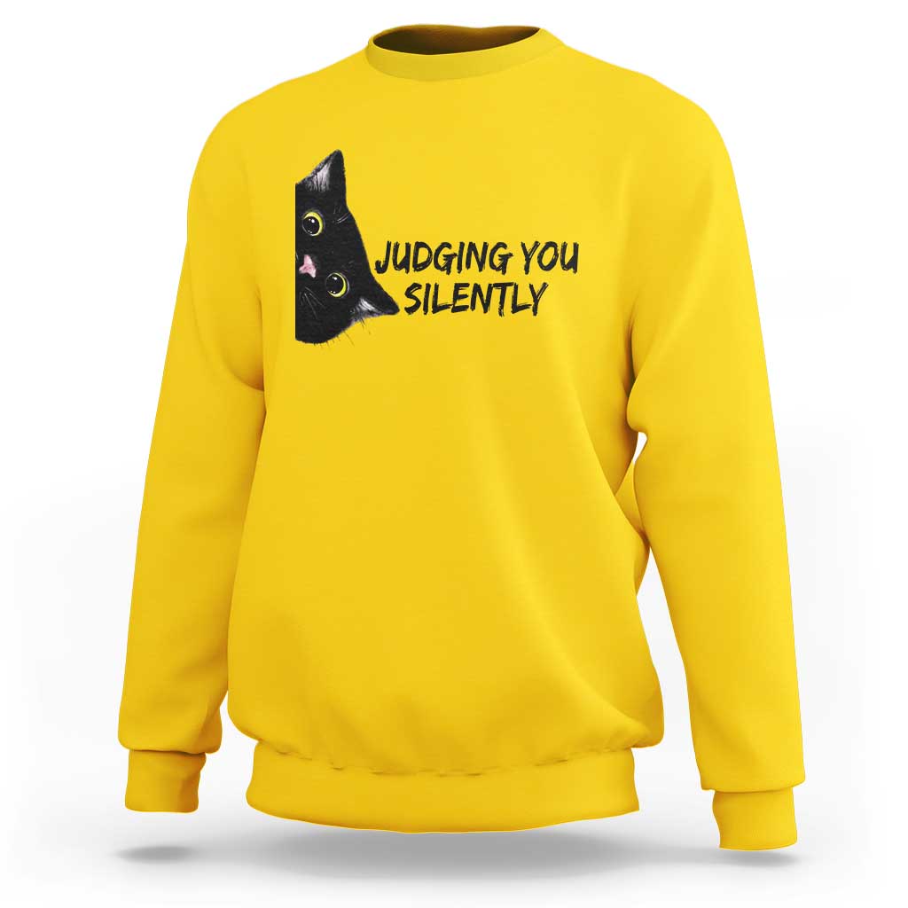 Judging You Silently Black Cat Sweatshirt Funny Sarcastic Kitten Pet Lovers - Wonder Print Shop
