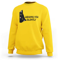 Judging You Silently Black Cat Sweatshirt Funny Sarcastic Kitten Pet Lovers - Wonder Print Shop