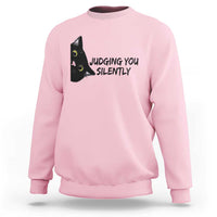 Judging You Silently Black Cat Sweatshirt Funny Sarcastic Kitten Pet Lovers - Wonder Print Shop