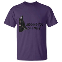 Judging You Silently Black Cat T Shirt Funny Sarcastic Kitten Pet Lovers - Wonder Print Shop
