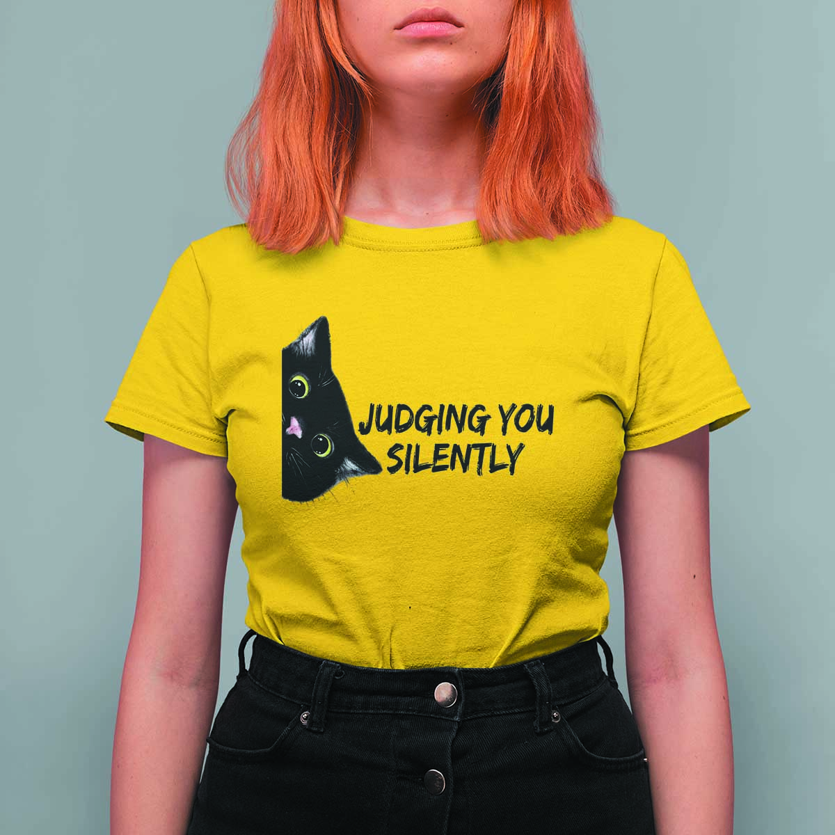 Judging You Silently Black Cat T Shirt For Women Funny Sarcastic Kitten Pet Lovers - Wonder Print Shop