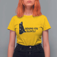 Judging You Silently Black Cat T Shirt For Women Funny Sarcastic Kitten Pet Lovers - Wonder Print Shop