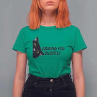 Judging You Silently Black Cat T Shirt For Women Funny Sarcastic Kitten Pet Lovers - Wonder Print Shop