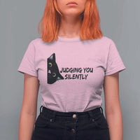 Judging You Silently Black Cat T Shirt For Women Funny Sarcastic Kitten Pet Lovers - Wonder Print Shop