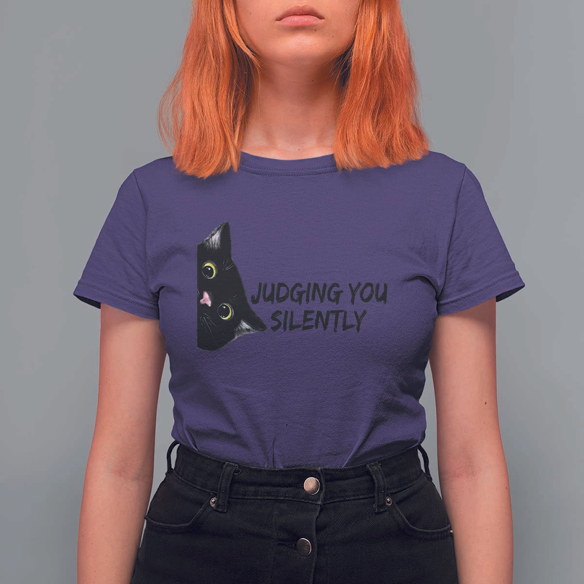 Judging You Silently Black Cat T Shirt For Women Funny Sarcastic Kitten Pet Lovers - Wonder Print Shop