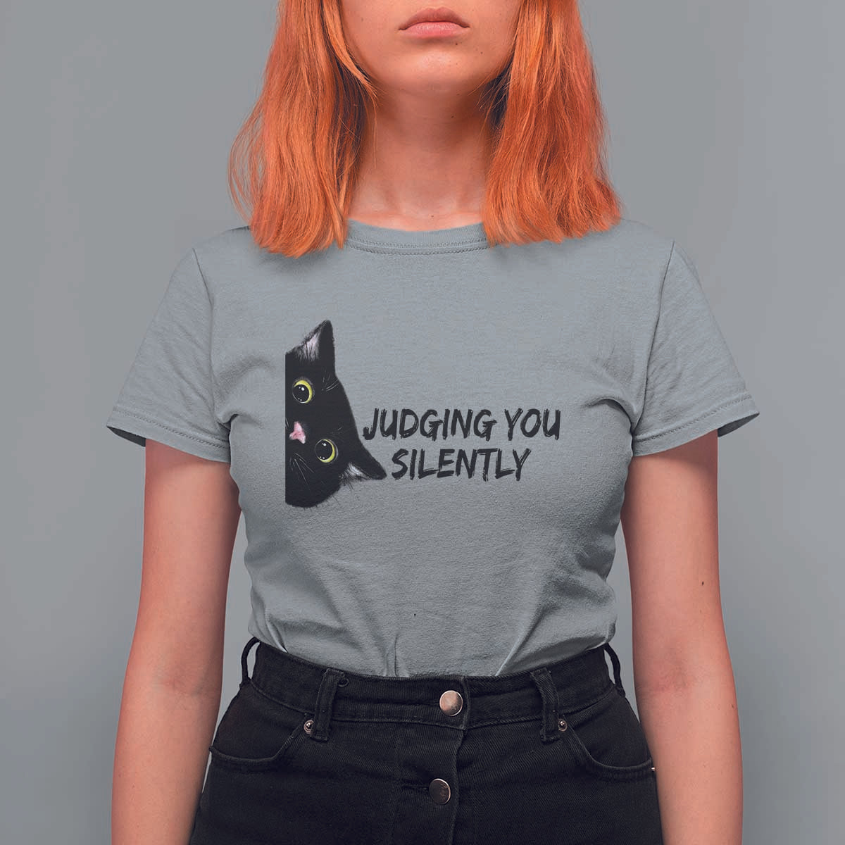 Judging You Silently Black Cat T Shirt For Women Funny Sarcastic Kitten Pet Lovers - Wonder Print Shop