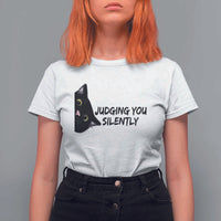 Judging You Silently Black Cat T Shirt For Women Funny Sarcastic Kitten Pet Lovers - Wonder Print Shop
