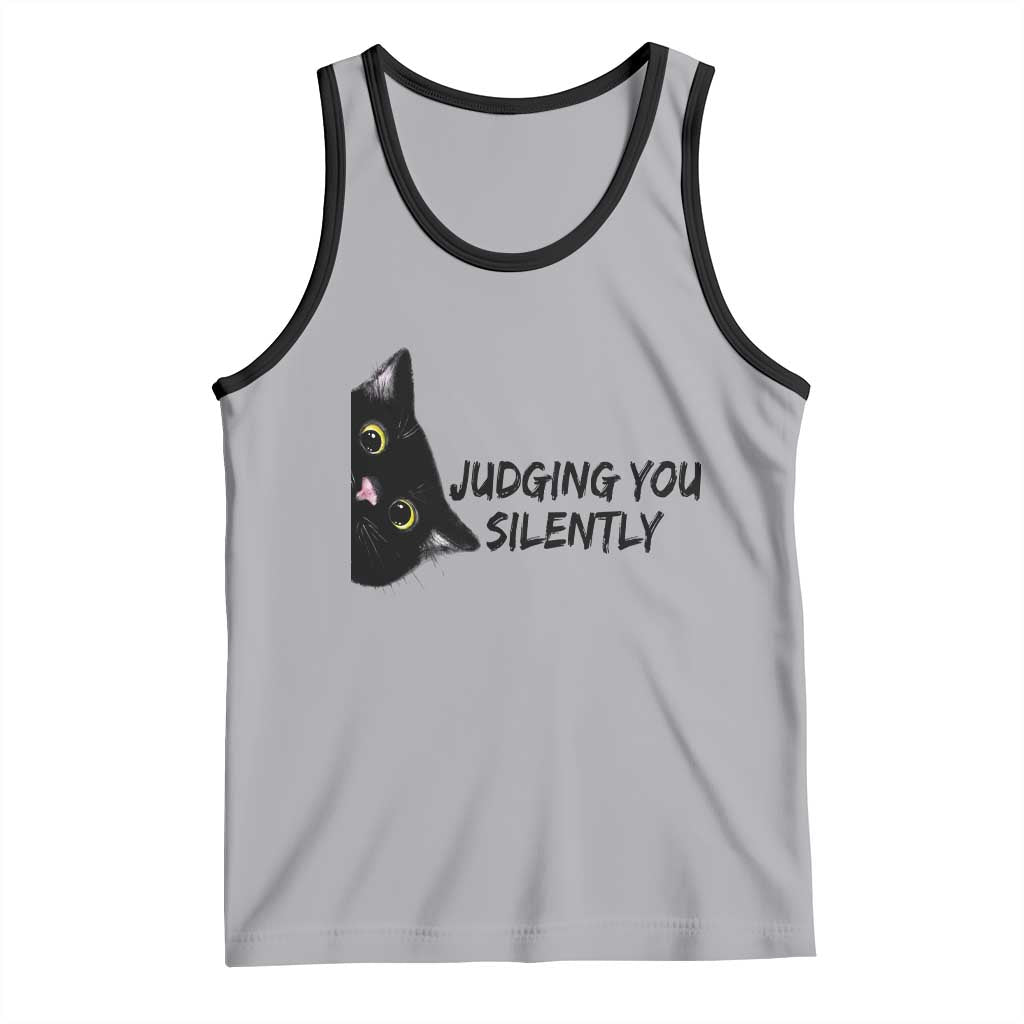Judging You Silently Black Cat Tank Top Funny Sarcastic Kitten Pet Lovers - Wonder Print Shop