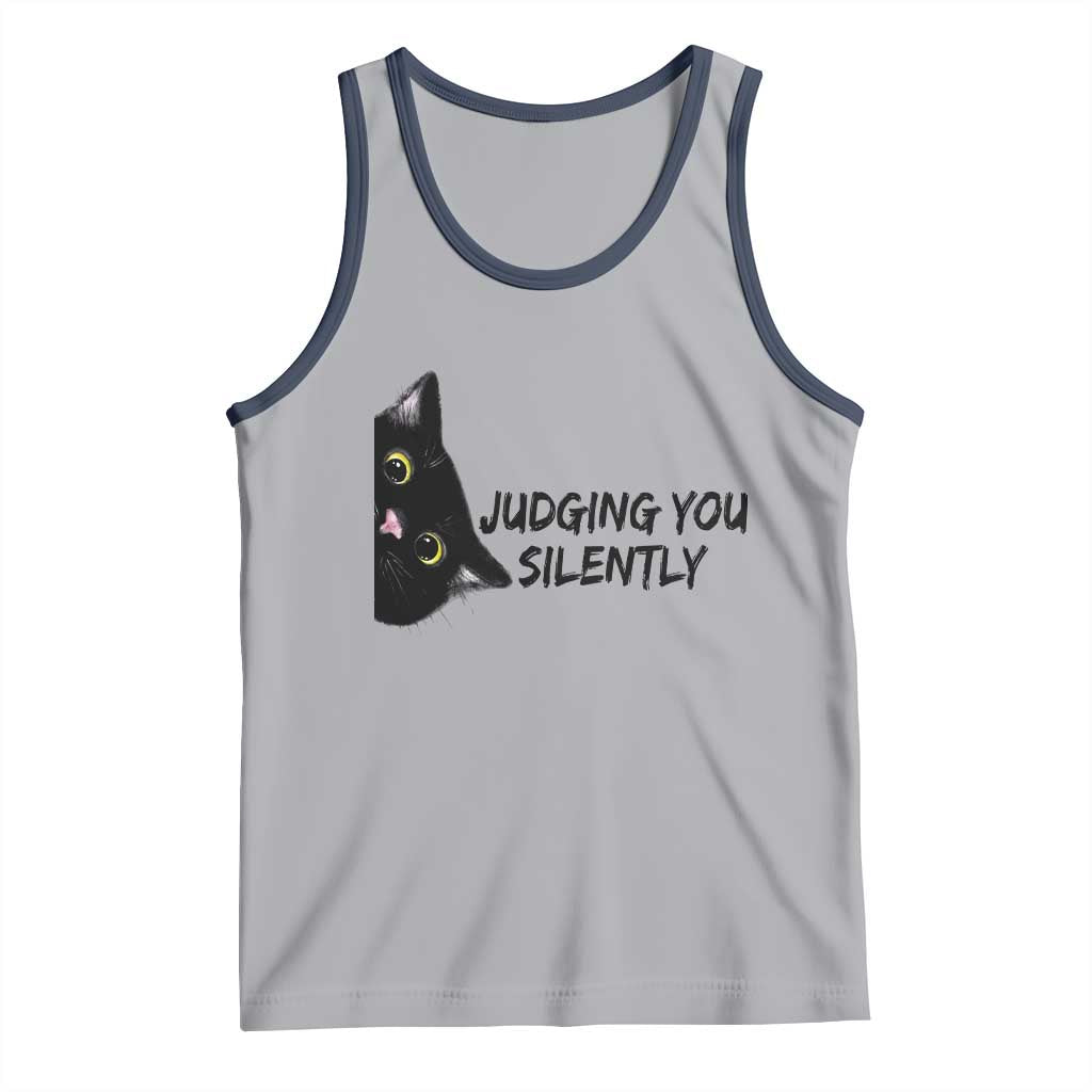 Judging You Silently Black Cat Tank Top Funny Sarcastic Kitten Pet Lovers - Wonder Print Shop