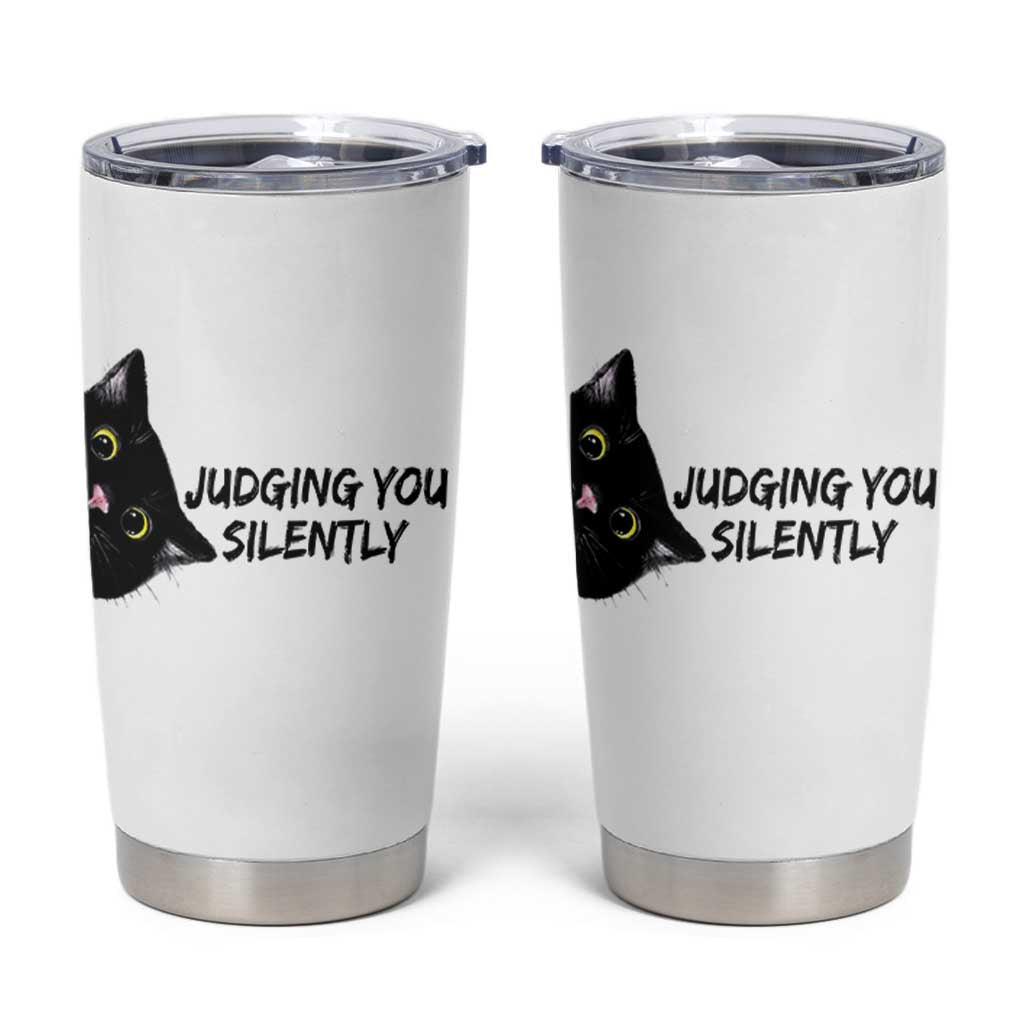 Judging You Silently Black Cat Tumbler Cup Funny Sarcastic Kitten Pet Lovers