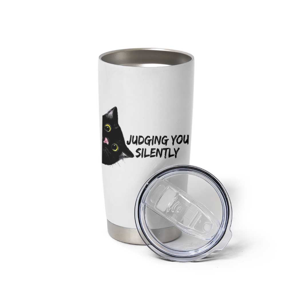 Judging You Silently Black Cat Tumbler Cup Funny Sarcastic Kitten Pet Lovers