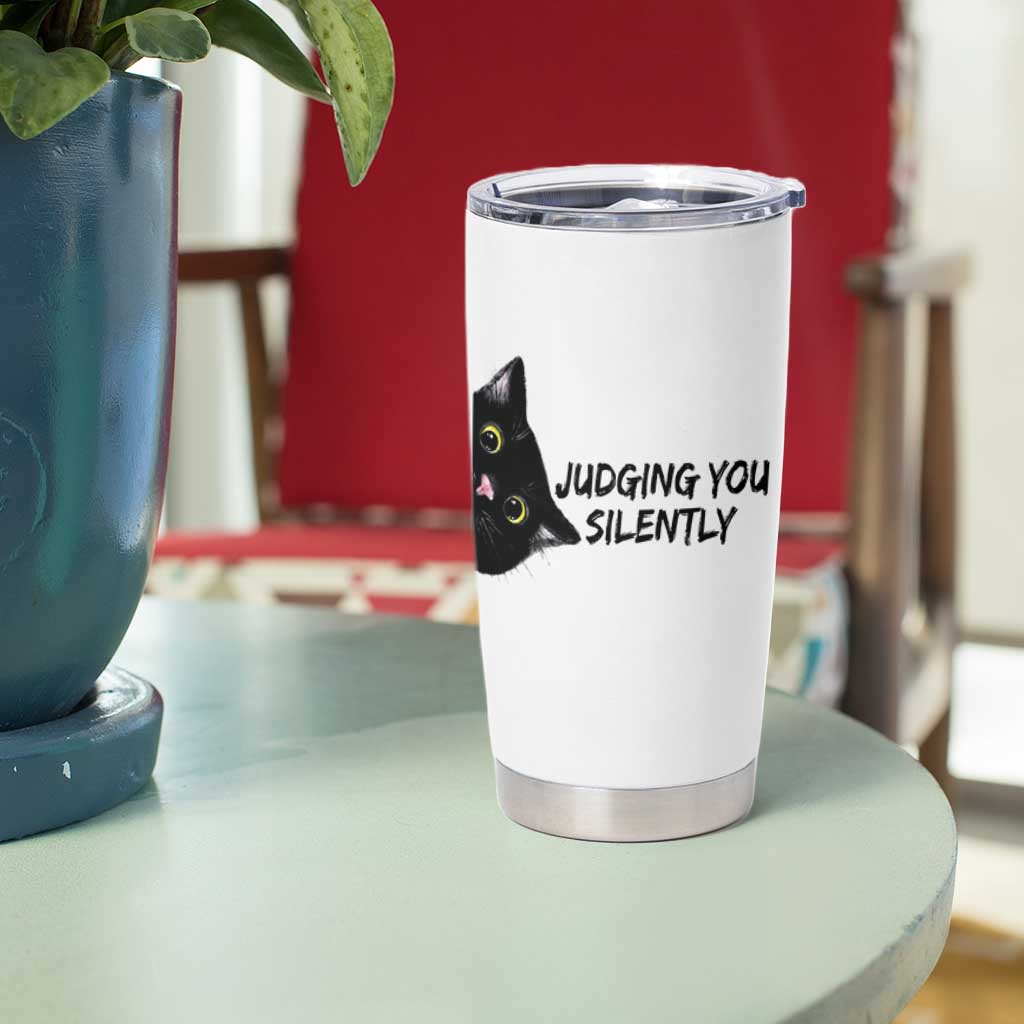 Judging You Silently Black Cat Tumbler Cup Funny Sarcastic Kitten Pet Lovers