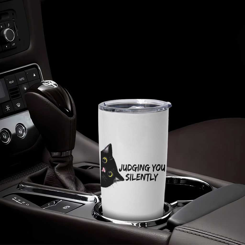 Judging You Silently Black Cat Tumbler Cup Funny Sarcastic Kitten Pet Lovers