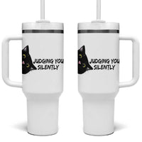 Judging You Silently Black Cat Tumbler With Handle Funny Sarcastic Kitten Pet Lovers