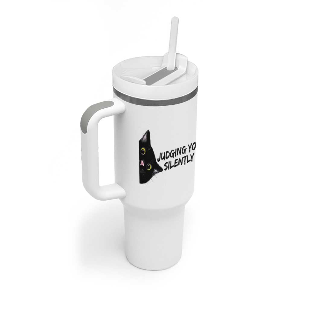 Judging You Silently Black Cat Tumbler With Handle Funny Sarcastic Kitten Pet Lovers