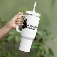 Judging You Silently Black Cat Tumbler With Handle Funny Sarcastic Kitten Pet Lovers