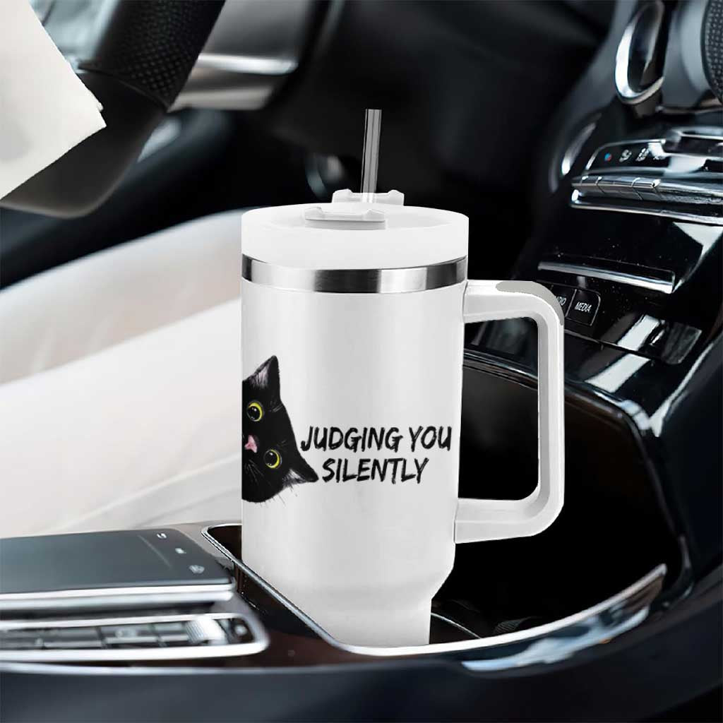 Judging You Silently Black Cat Tumbler With Handle Funny Sarcastic Kitten Pet Lovers