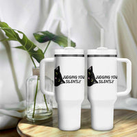 Judging You Silently Black Cat Tumbler With Handle Funny Sarcastic Kitten Pet Lovers