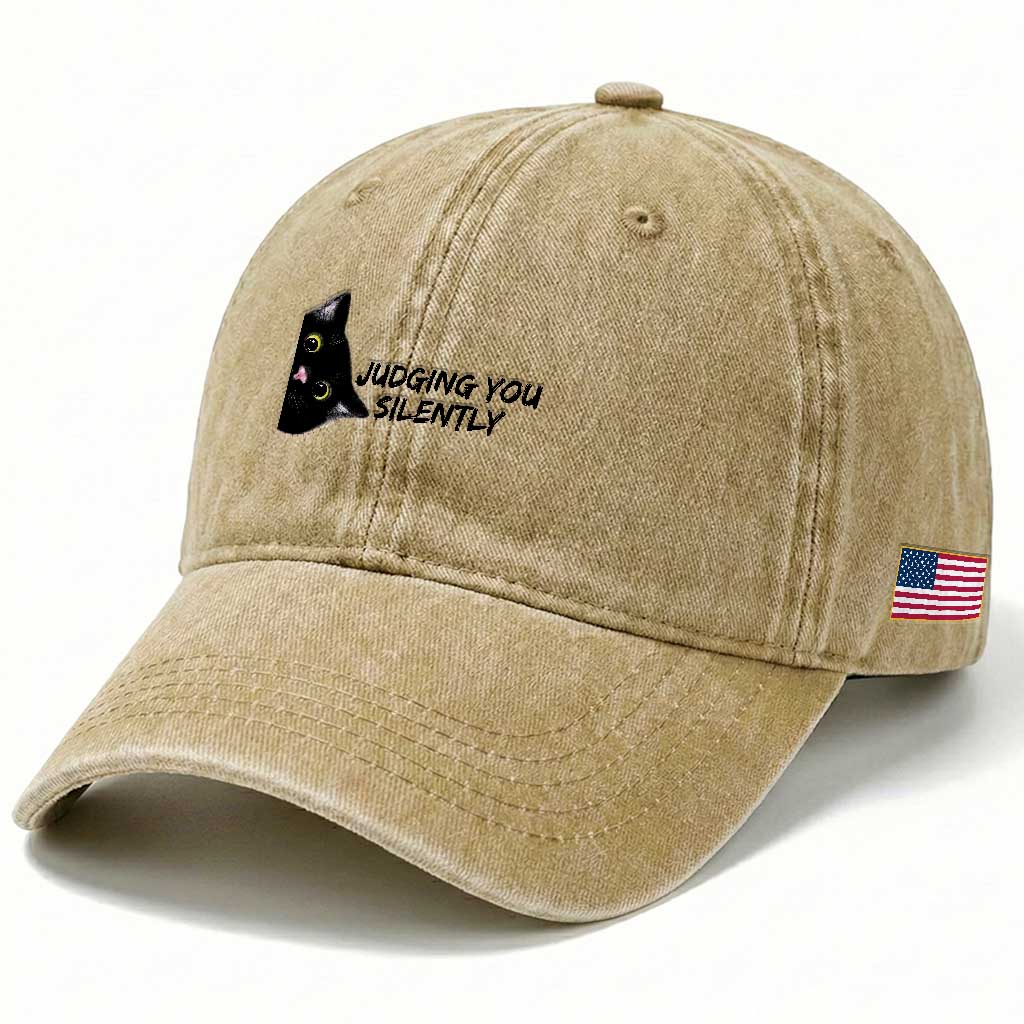 Judging You Silently Black Cat Washed Cotton Baseball Cap Funny Sarcastic Kitten Pet Lovers