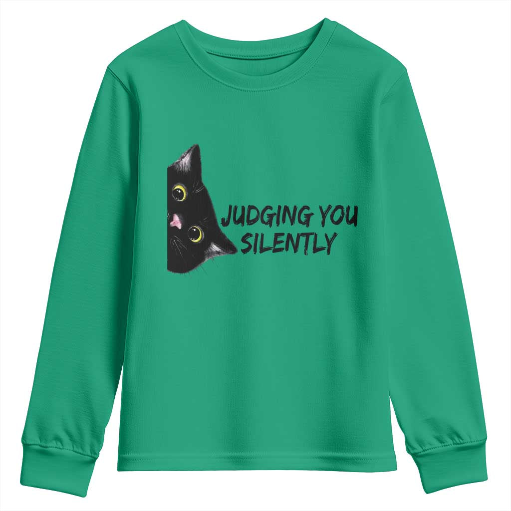 Judging You Silently Black Cat Youth Sweatshirt Funny Sarcastic Kitten Pet Lovers - Wonder Print Shop