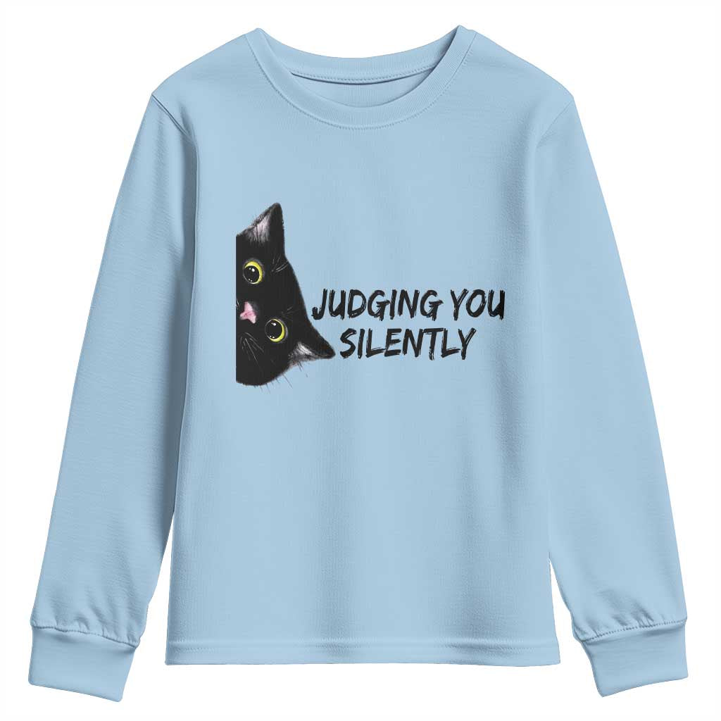 Judging You Silently Black Cat Youth Sweatshirt Funny Sarcastic Kitten Pet Lovers - Wonder Print Shop