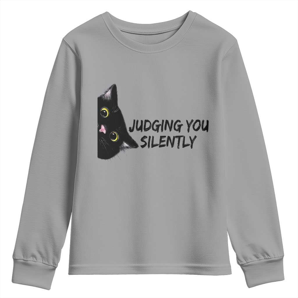 Judging You Silently Black Cat Youth Sweatshirt Funny Sarcastic Kitten Pet Lovers - Wonder Print Shop