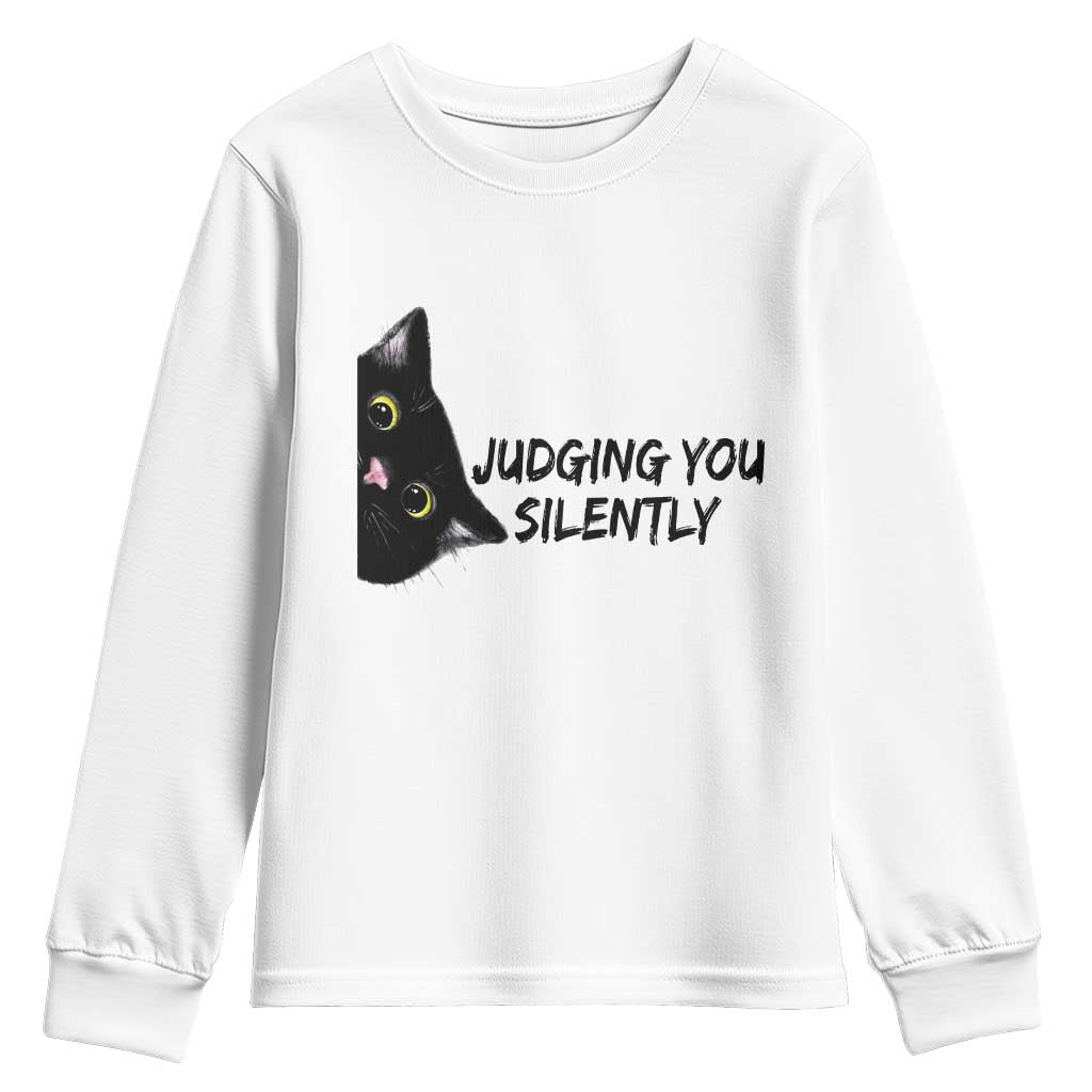 Judging You Silently Black Cat Youth Sweatshirt Funny Sarcastic Kitten Pet Lovers - Wonder Print Shop
