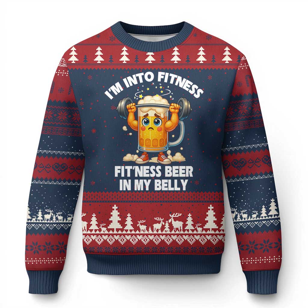 Funny Beer Lover Ugly Christmas Sweater I Am Into Fitness Beer in My Belly - Wonder Print Shop