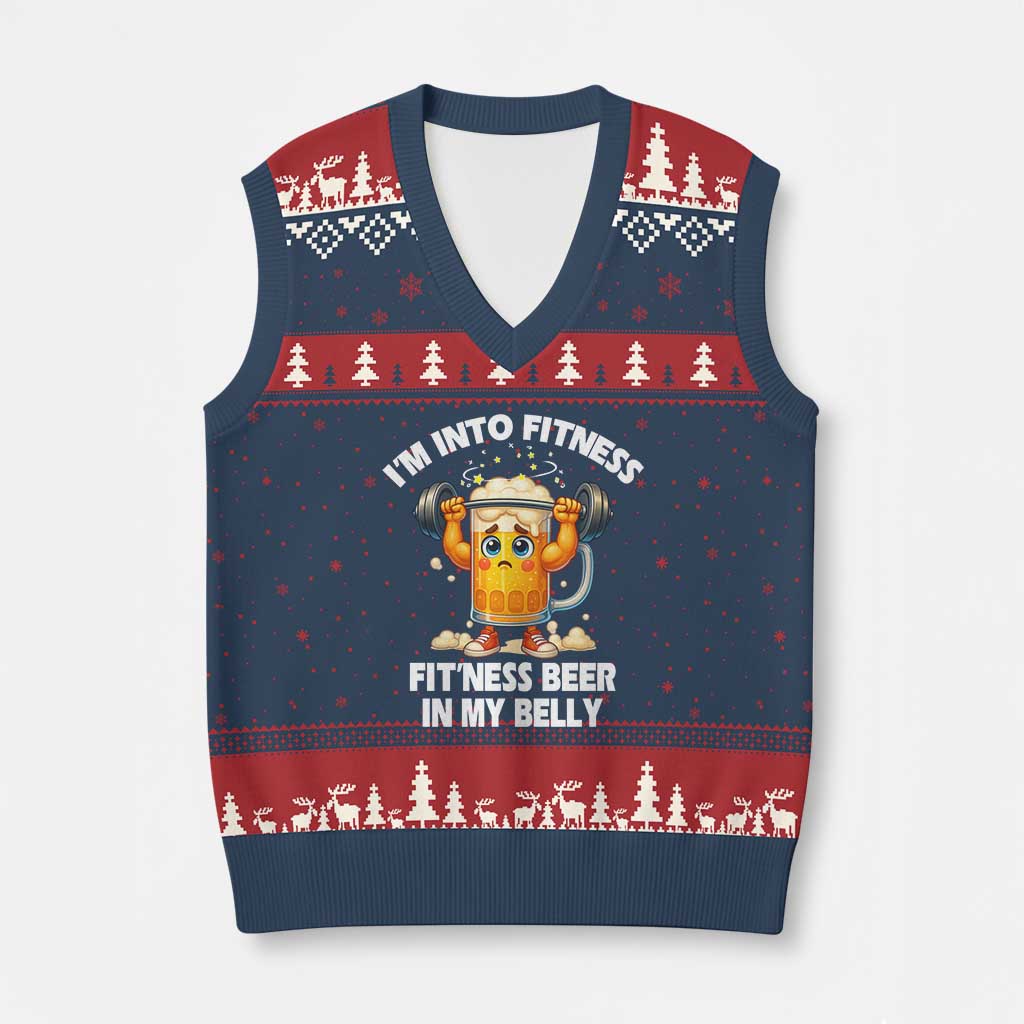 Funny Beer Lover V-Neck Knit Sweater Vest I Am Into Fitness Beer in My Belly - Wonder Print Shop
