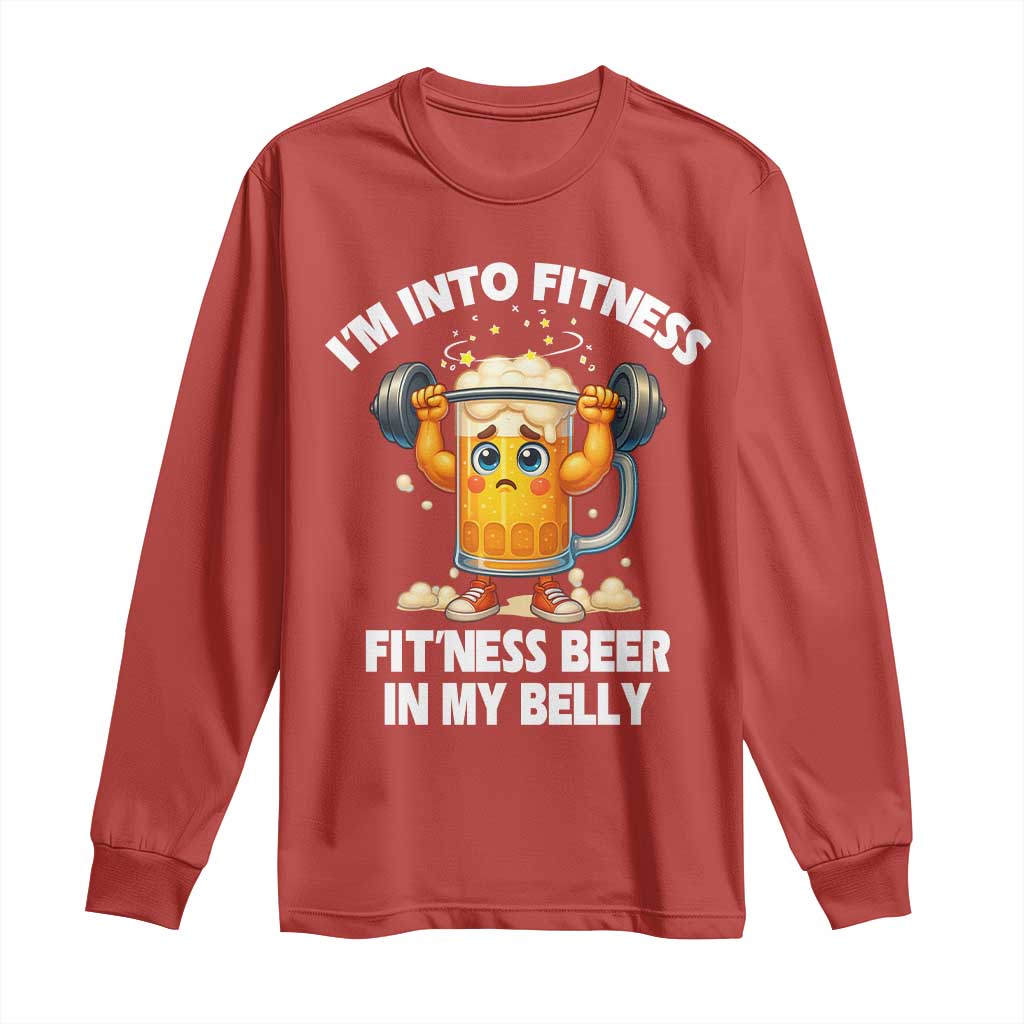 Funny Beer Lover Long Sleeve Shirt I Am Into Fitness Beer in My Belly - Wonder Print Shop