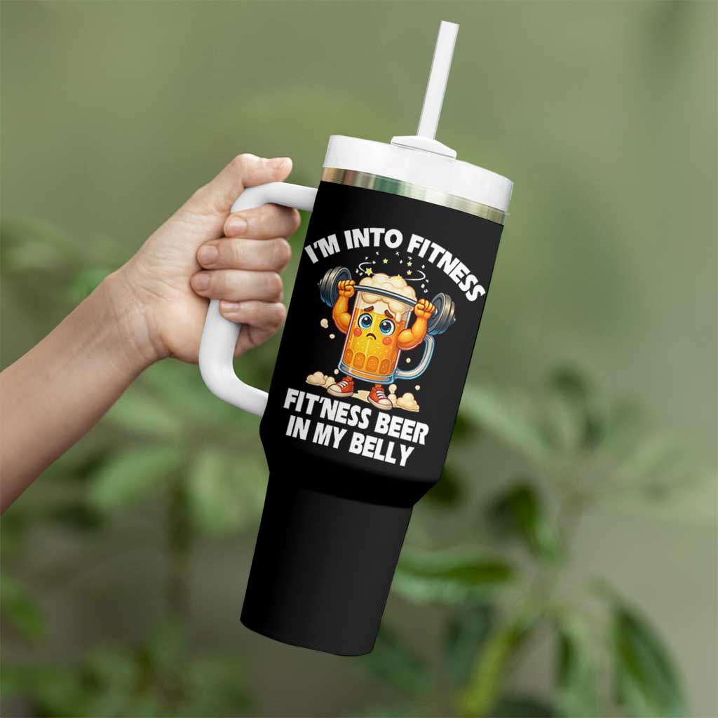 Funny Beer Lover Tumbler With Handle I Am Into Fitness Beer in My Belly - Wonder Print Shop