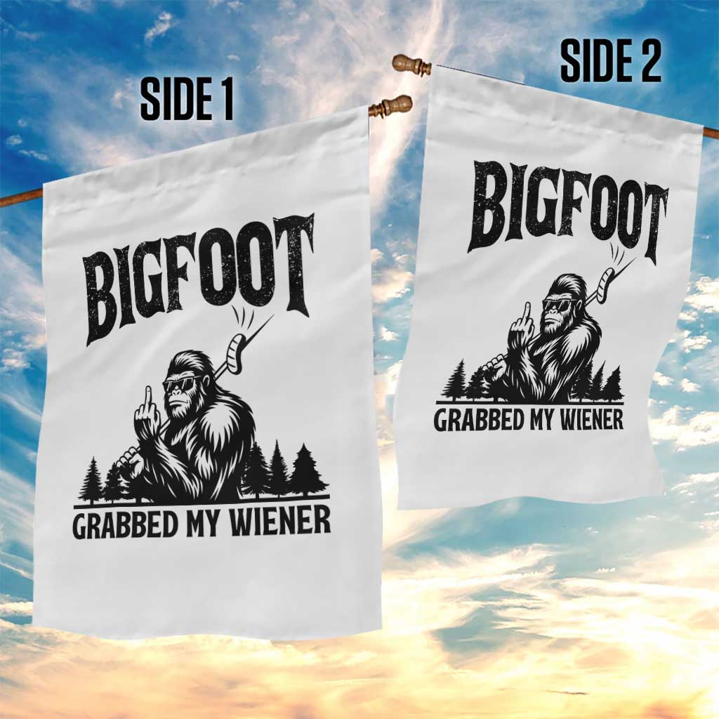 Bigfoot Grabbed My Wiener Garden Flag Funny Sasquatch Camping - Wonder Print Shop