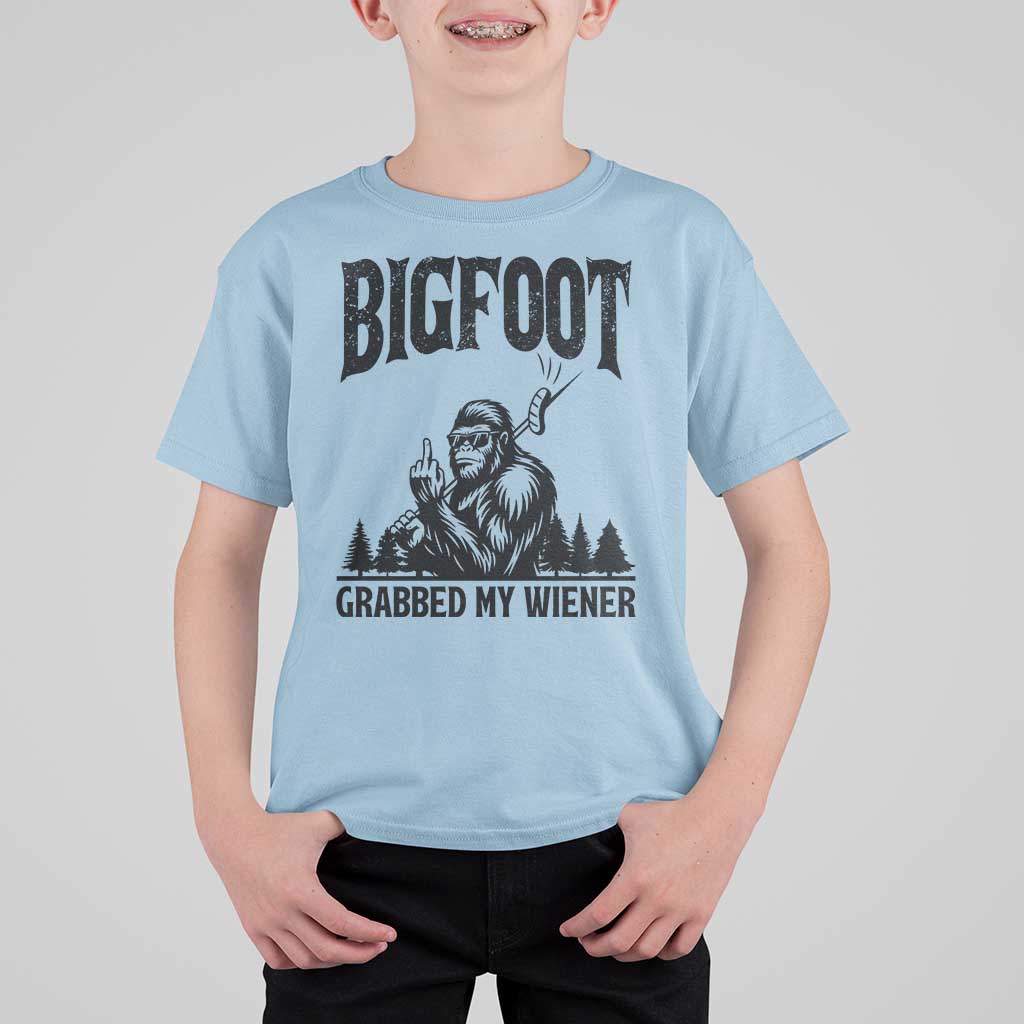 Bigfoot Grabbed My Wiener T Shirt For Kid Funny Sasquatch Camping - Wonder Print Shop