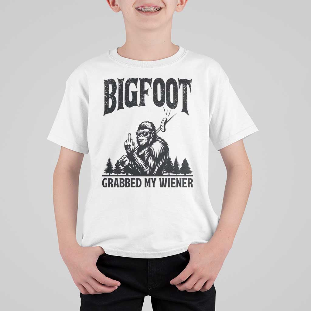 Bigfoot Grabbed My Wiener T Shirt For Kid Funny Sasquatch Camping - Wonder Print Shop