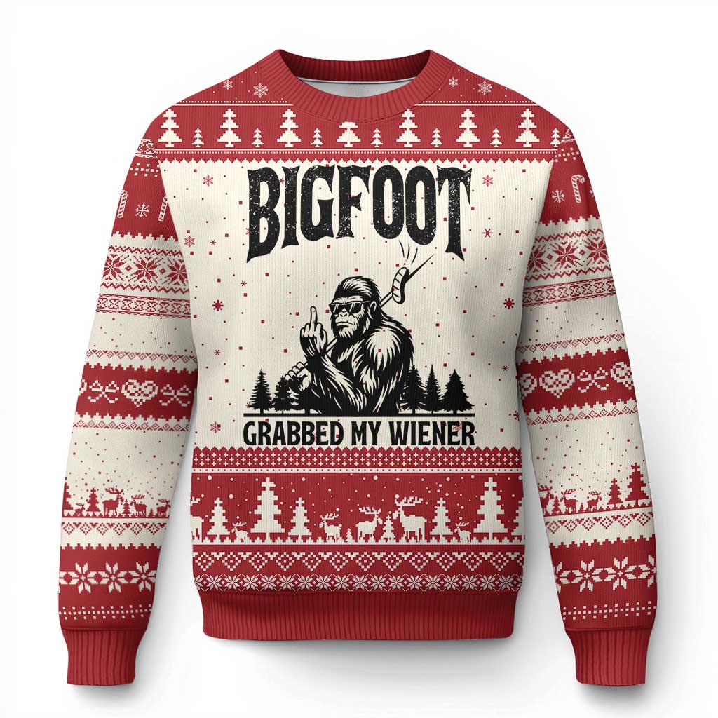 Bigfoot Grabbed My Wiener Ugly Christmas Sweater Funny Sasquatch Camping - Wonder Print Shop