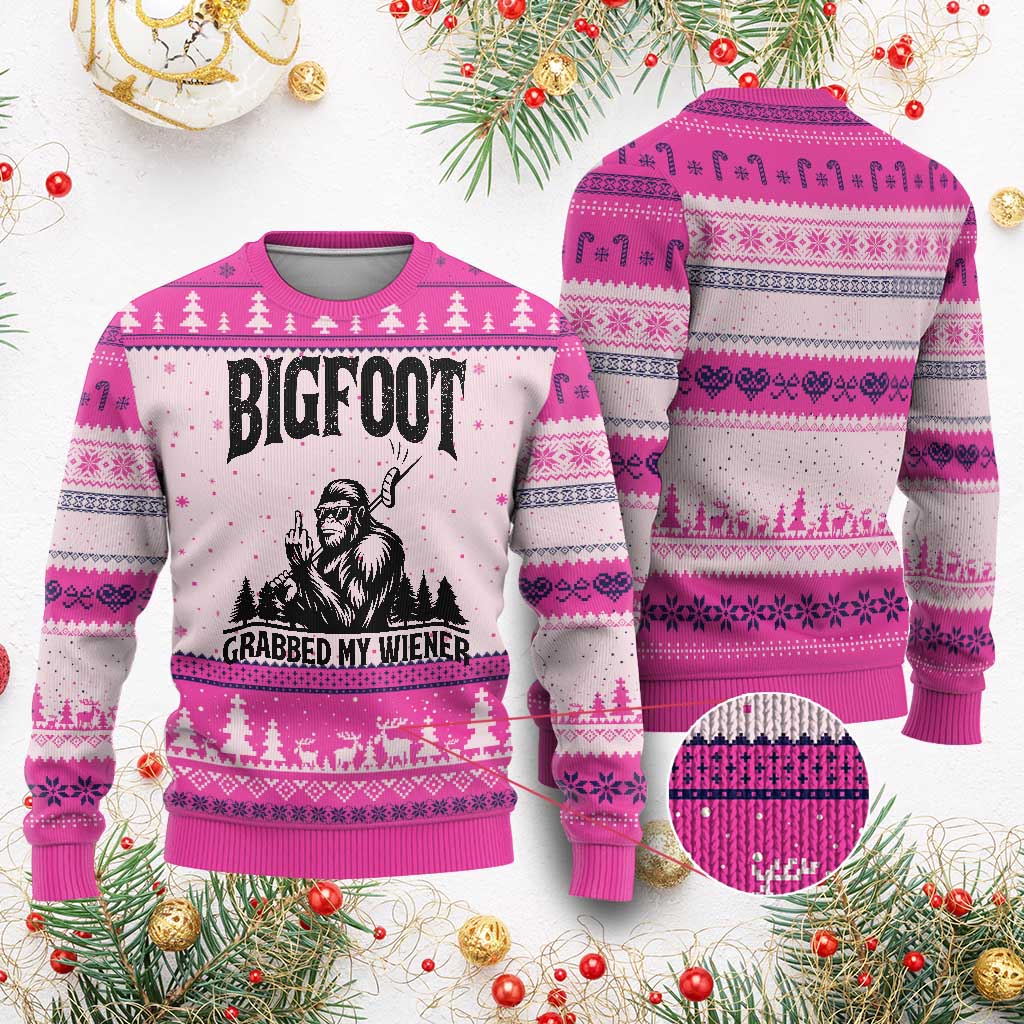 Bigfoot Grabbed My Wiener Ugly Christmas Sweater Funny Sasquatch Camping - Wonder Print Shop