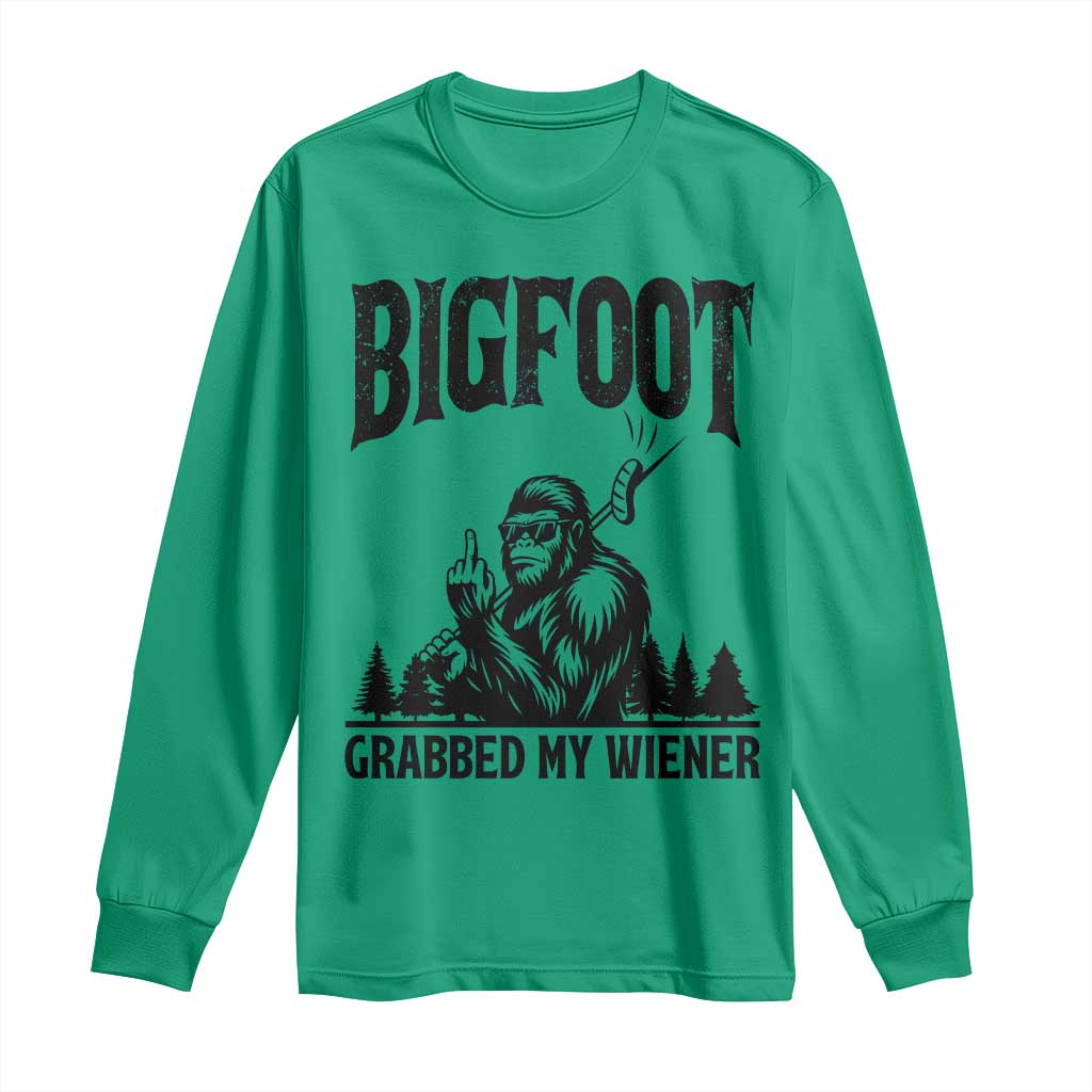 Bigfoot Grabbed My Wiener Long Sleeve Shirt Funny Sasquatch Camping - Wonder Print Shop