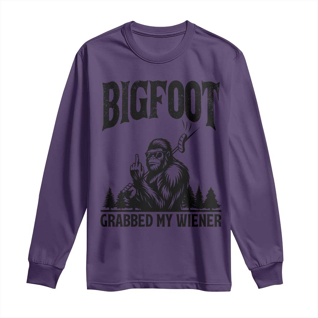 Bigfoot Grabbed My Wiener Long Sleeve Shirt Funny Sasquatch Camping - Wonder Print Shop