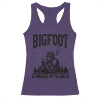 Bigfoot Grabbed My Wiener Racerback Tank Top Funny Sasquatch Camping - Wonder Print Shop